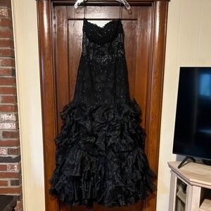 Black Ruffled Strapless Evening Prom Gown